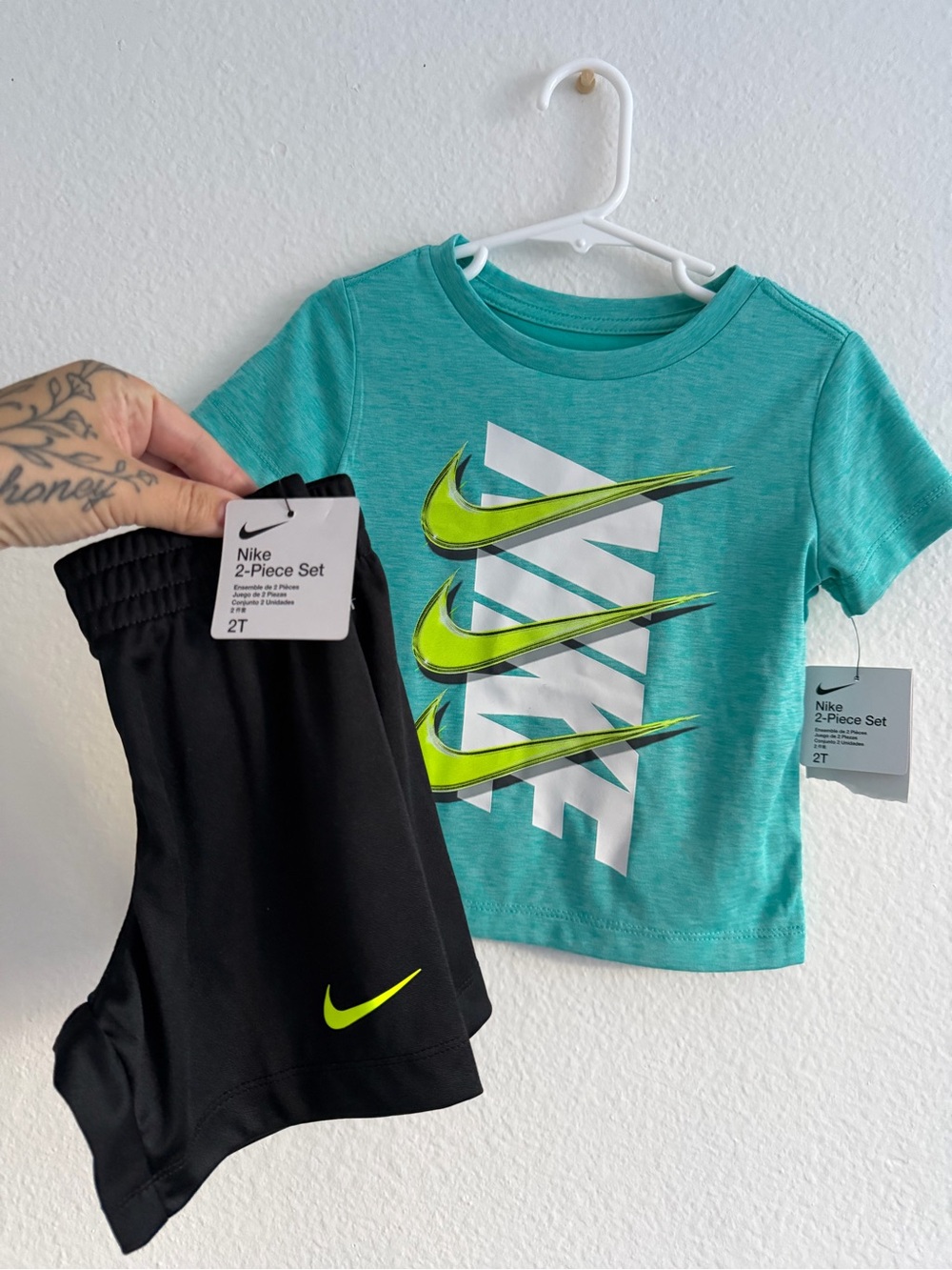 Nike Toddler 2-Piece Set - Teal & Neon Green with Black Shorts